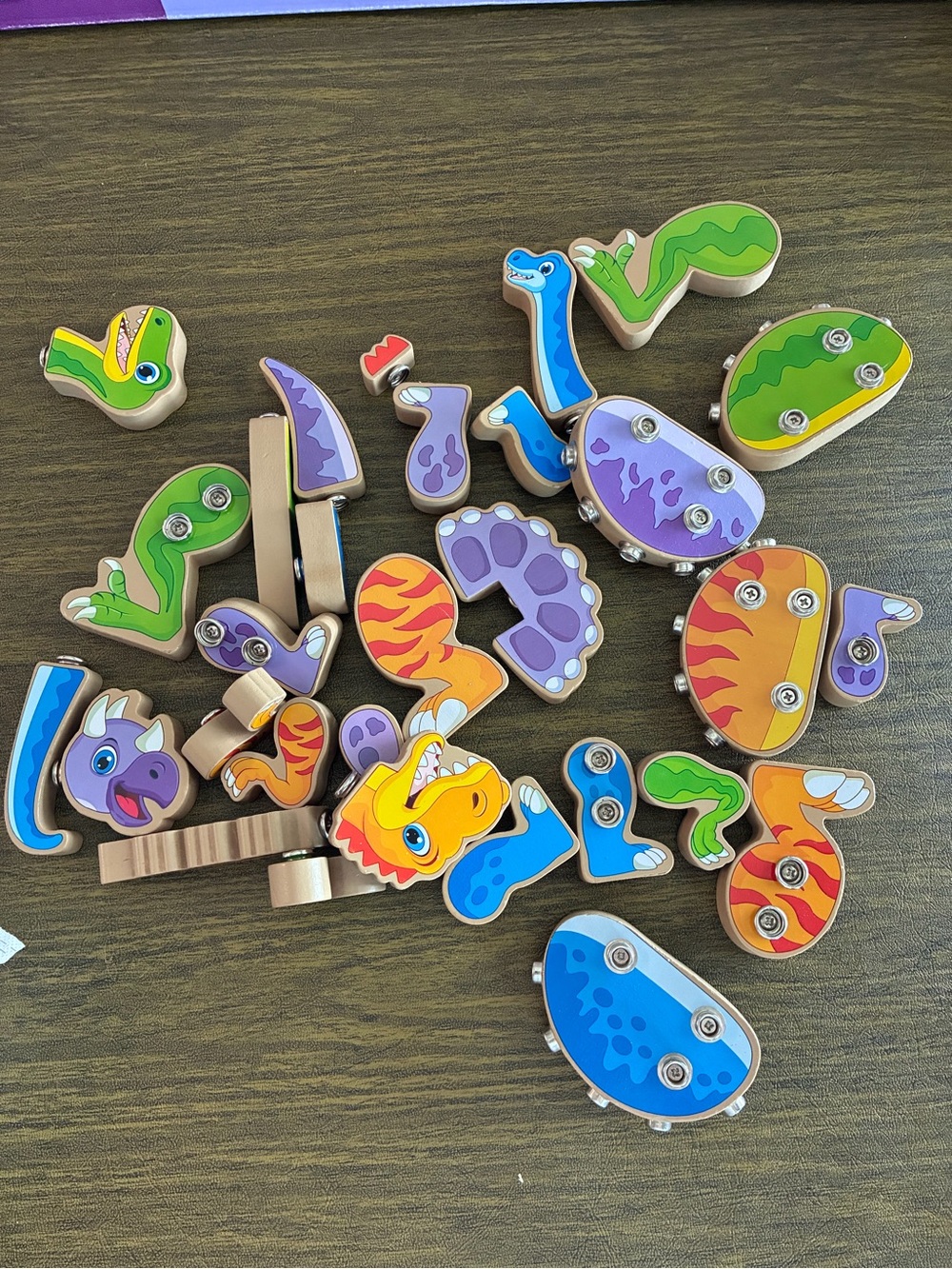 Kids Wooden Dinosaur Puzzle Set - Colorful Mix